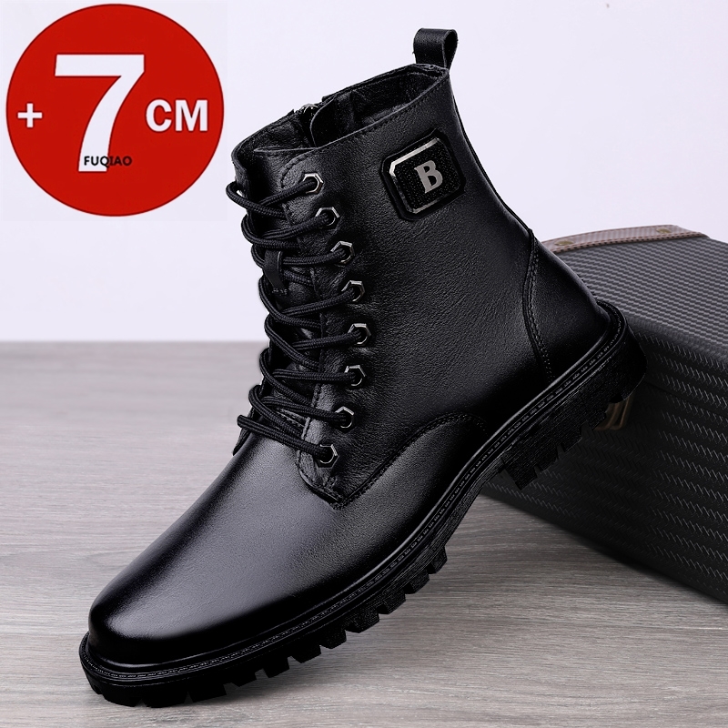 Men'S Shoes Height Increase - 남성용 천연 가죽 키높이 부츠 겨울용