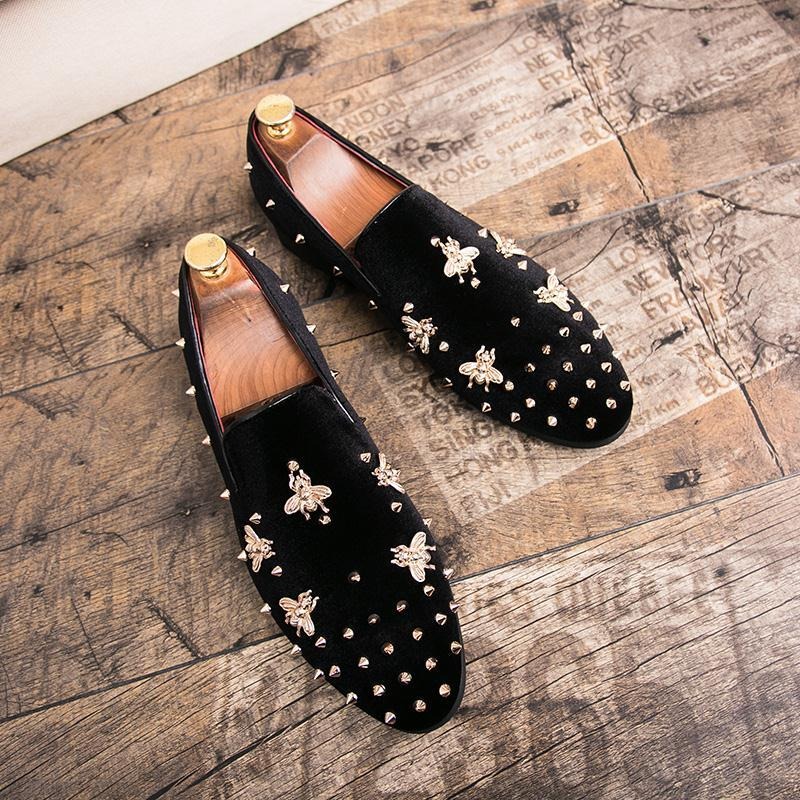 Men Shoes Official - 리벳 남성 정장 구두 레드 블랙