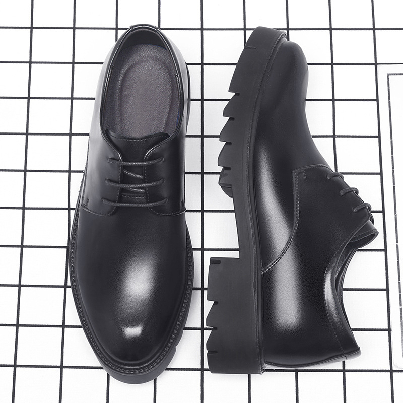 Men Shoes Official - 남성용 블랙 가죽 레이스업 드레스 슈즈,