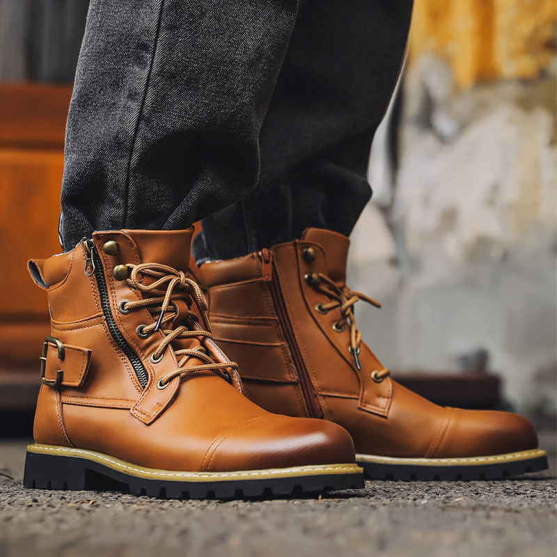 품질 남성 가죽 부츠 금속 더블 지퍼 오토바이 부츠 옥 - Men'S Shoes Dq 리뷰 및 가격