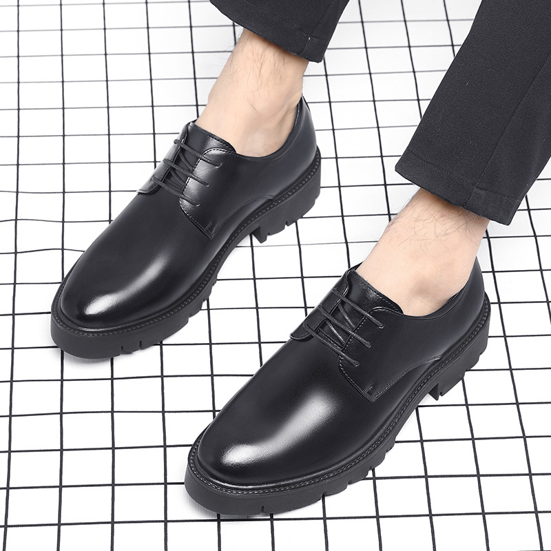 남성용 블랙 가죽 레이스업 드레스 슈즈, 두꺼운 러그  - Men Shoes Official 리뷰 및 가격