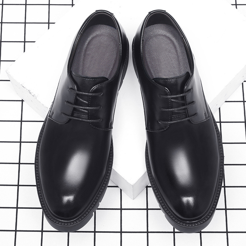 남성용 블랙 가죽 레이스업 드레스 슈즈, 두꺼운 러그  - Men Shoes Official 리뷰 및 가격