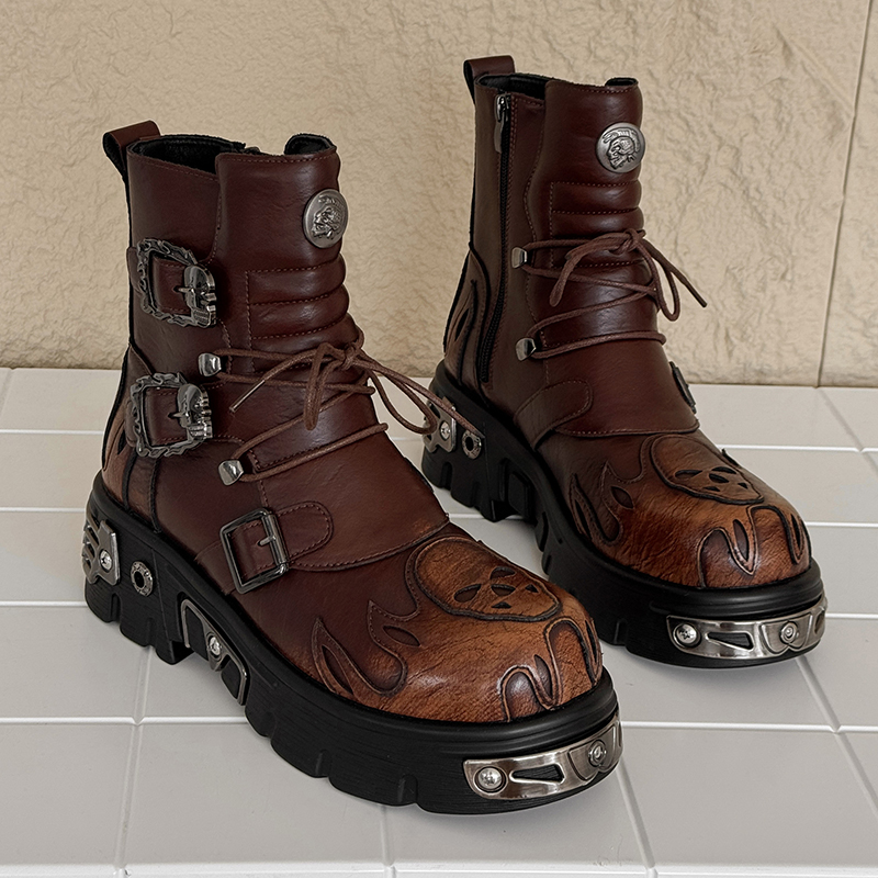 남성 키높이 펑크 스타일 해골 불꽃 메탈 버클 두꺼운  - Men'S Shoes Height Increase 리뷰 및 가격